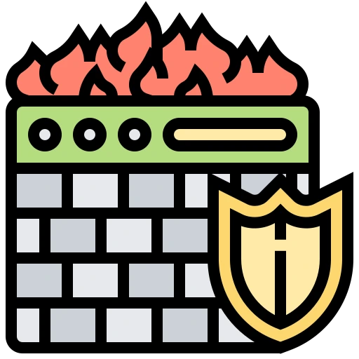 Firewall security icon showing network protection and SMTP traffic monitoring